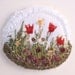 Round Button fabric covered button white button spring red tulip floral flower garden silk embroidered