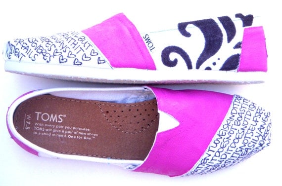 The Pixley - Fuscia Hot Pink and White Custom TOMS