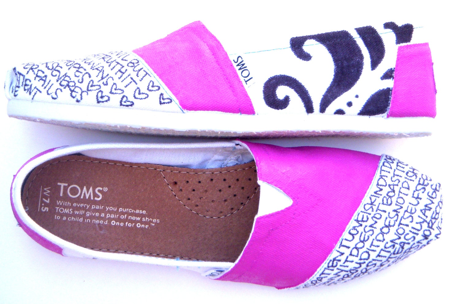 The Pixley - Fuscia Hot Pink and White Custom TOMS