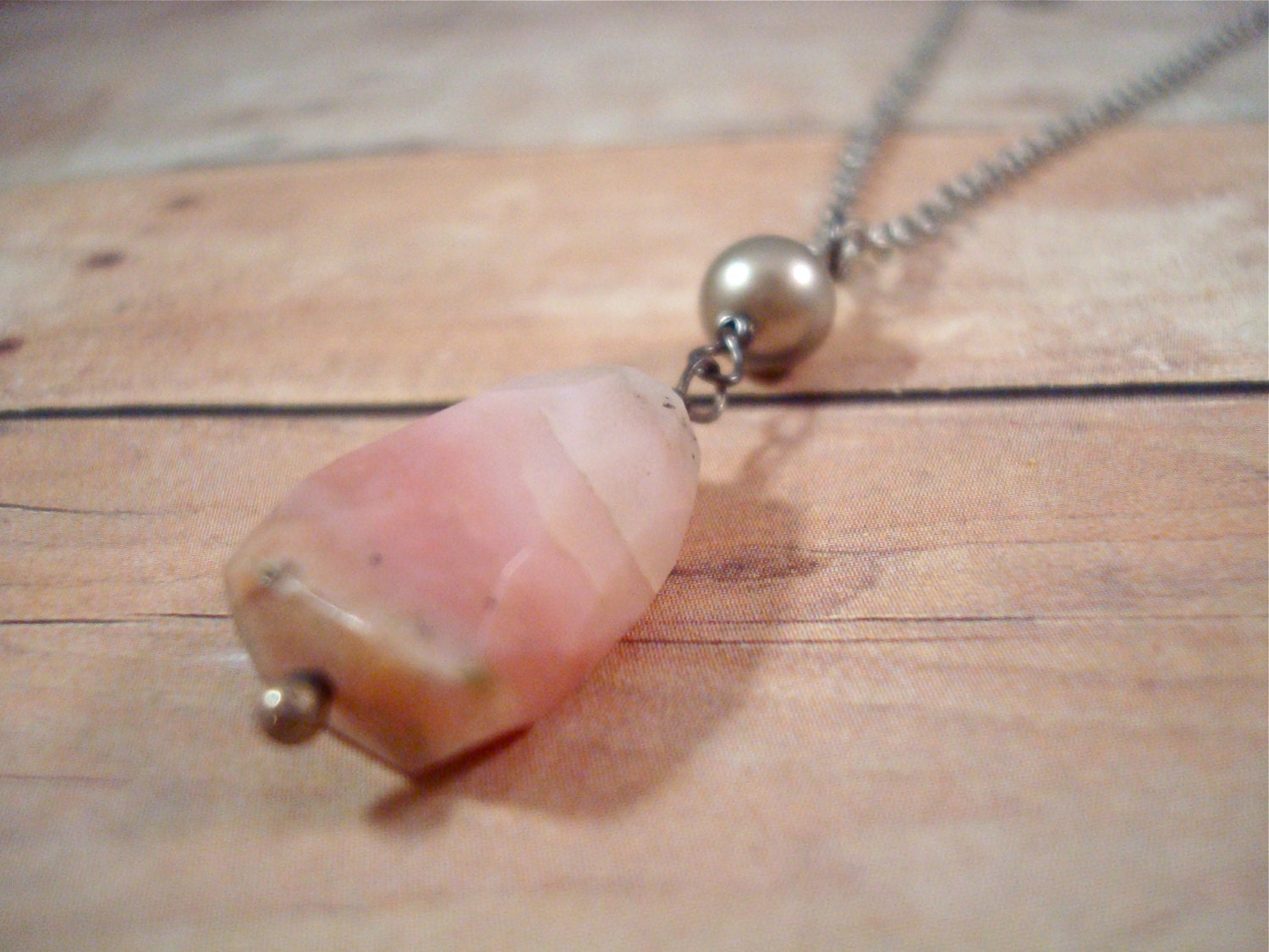 Pink Peruvian Opal Pearl Necklace Pendant - Energize - Gemstones by Split Personality Designs