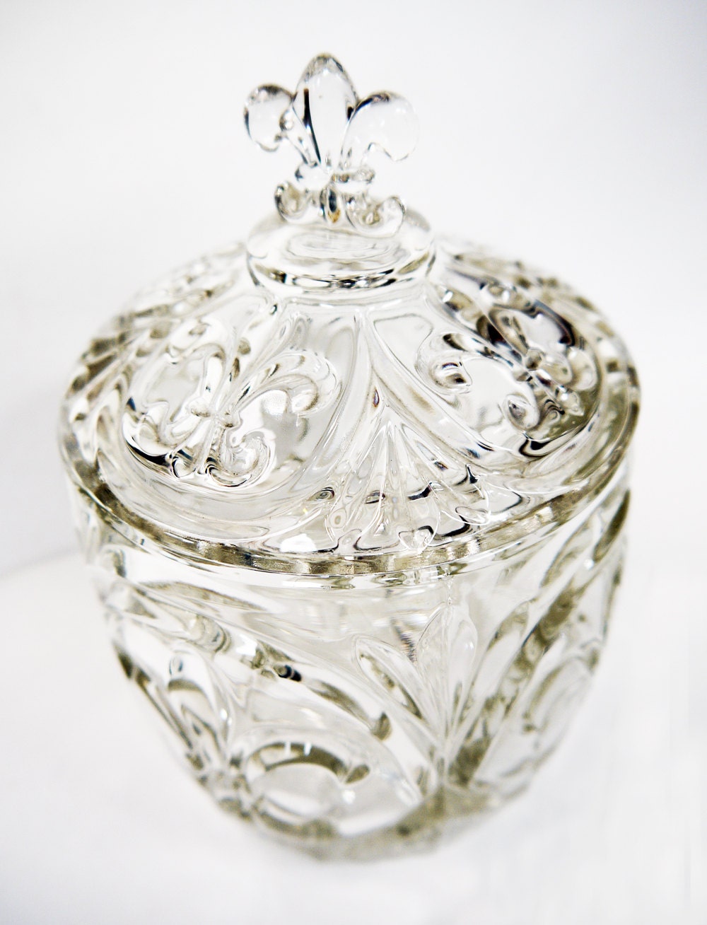 Art Deco Cookie Jar Biscuit Barrel Pressed Glass Fleur De Llys