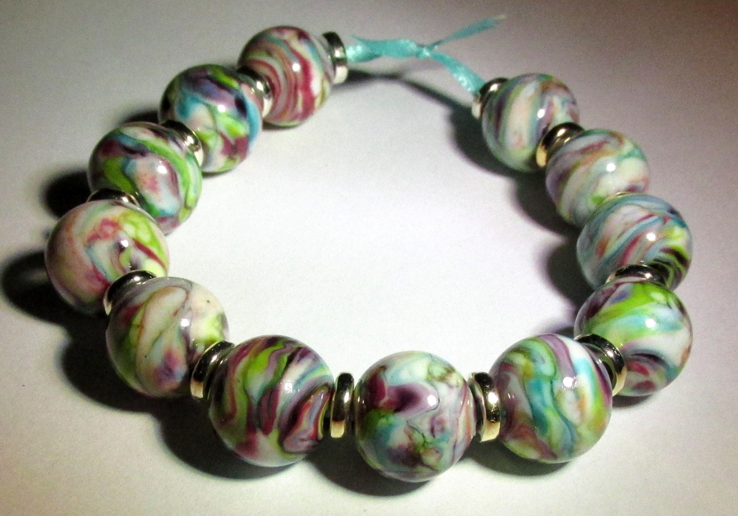 Made To Order-Lampworking Dark Rose, Mauve and Pink Frit Glass Round Beads (10)- Gardens Collection - LEteam