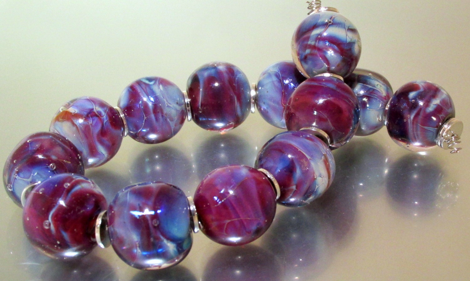 Made to Order--Big Chunky Opal DarkPlum and Light Mauve Round Lampwork Beads (13)- LEteam- All Fired Up Studio