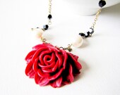 Shabby Chic Jewelry Victorian Cabbage Rose Necklace Vintage Flower Necklace Long Chain Pendant Bridesmaid Gift Maid of Honor Wedding