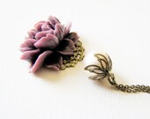 Dusty Purple Rose Necklace Victorian Necklace Plum Flower Cabbage Rose Pendant Romantic Jewelry Wedding Bridesmaids Maid of Honor Gift