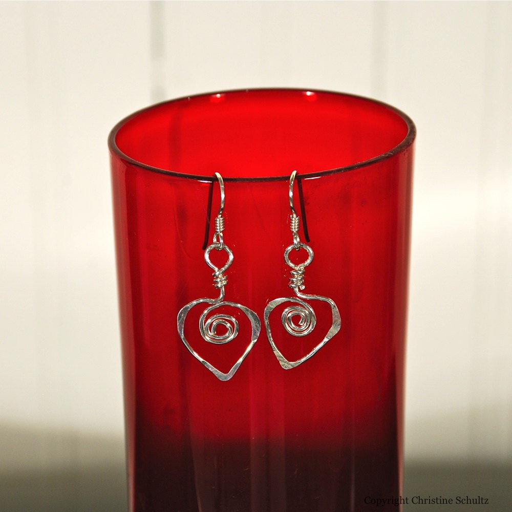 Silver Heart Earrings Pierced for Women or Girls