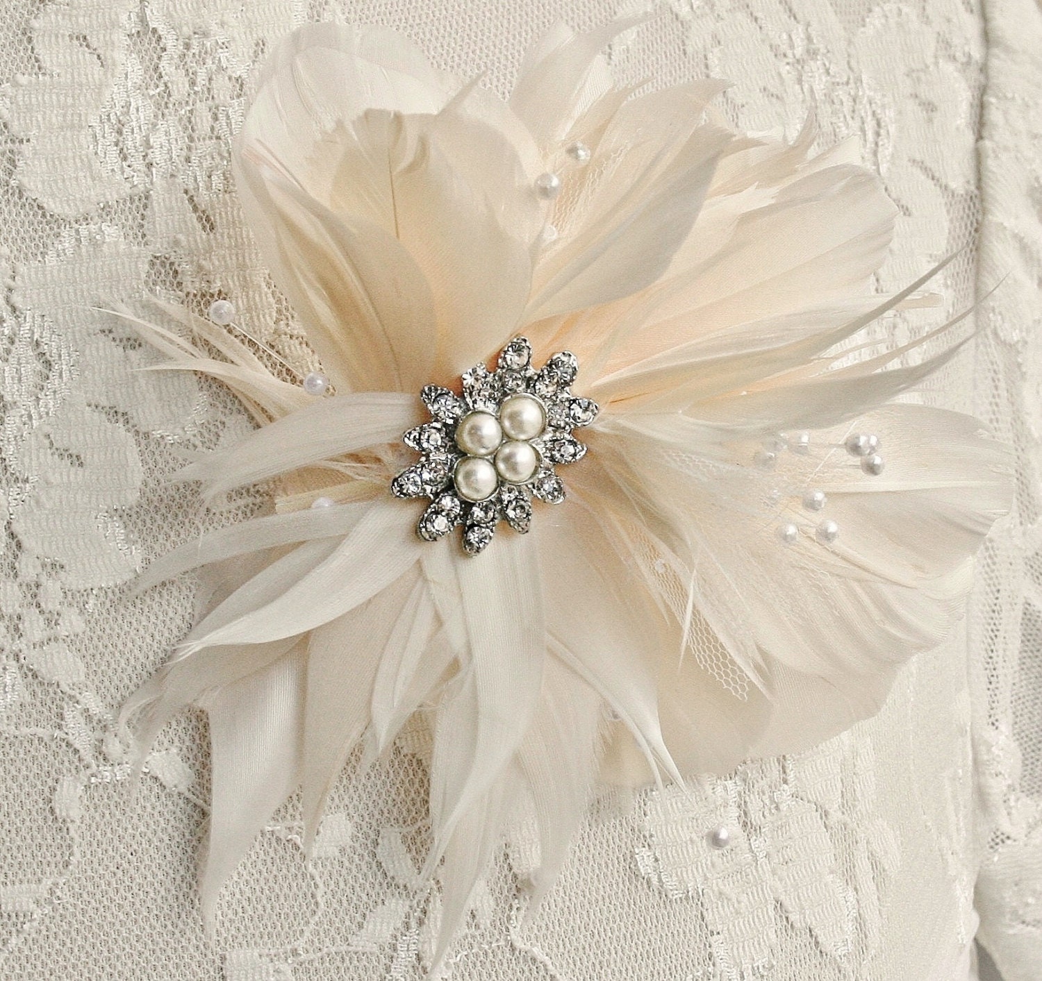 Champagne Bridal Hair Accessory, Bridal Fascinator, Wedding Head Piece, Wedding Hair Accessory, Pearl Hair Clip, Bridal Hair Flower