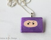 Purple Painted Ninja Rectangle Glass Pendant Charm