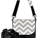 Padded Water Resistant Camera Bag DSLR Camera Bag Slr Camera Bag Purse - Pockets Woman's Camera Handbag, Chevron, Gray