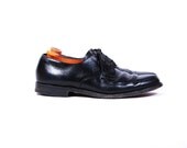Vintage Mens US 9 1/2 B Lace Up Black Leather Split Toe Oxfords Shoes