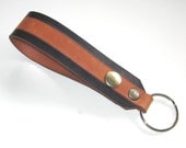 Tan Leather Key Fob Snap Loop for Belt or Pack Dark Blue Keychain Wristlet