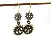Gears Earrings (Steampunk Style, Mixed Metal Jewelry)