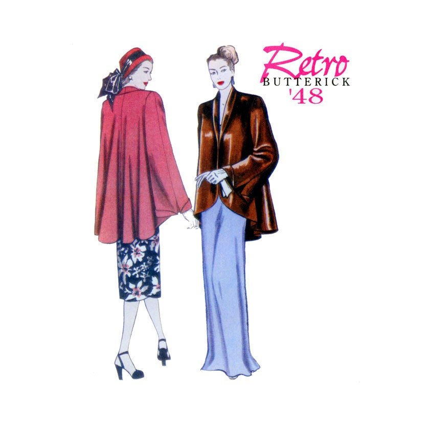 1940s Flared Swing Coat Pattern Butterick B5144 Retro Reissue Bust 31 to 36 or 36 to 42 Womens Vintage Sewing Pattern Evening Jacket UNCUT