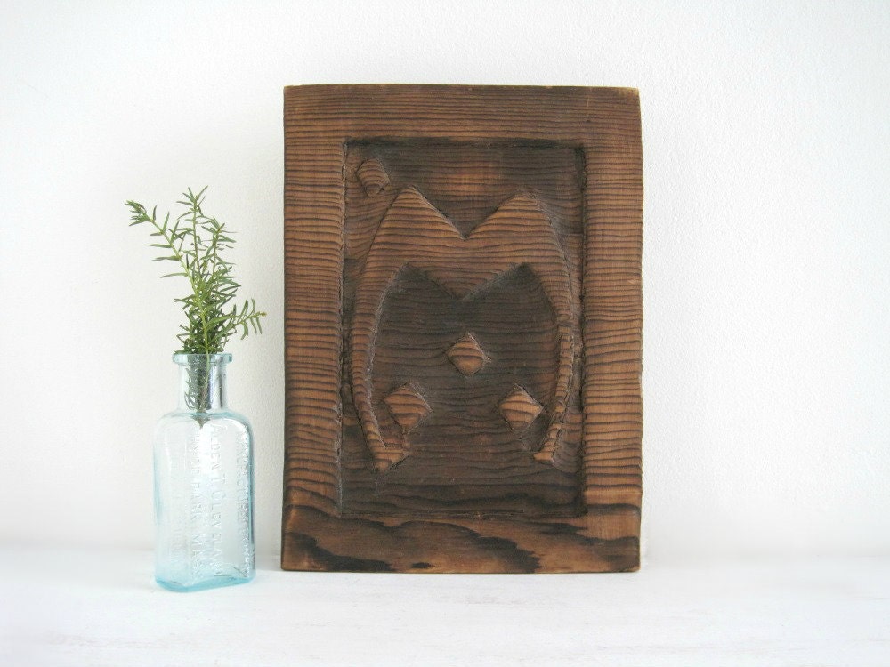 Vintage Carved Wood Letter M Wall Art Plaque