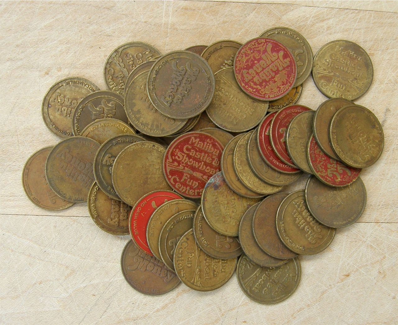 25 CARNIVAL ARCADE TOKENS All Brass 1950's Four Different Kinds