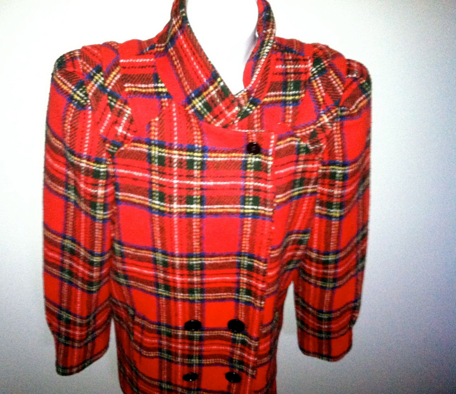 Vintage 1970s Plaid Funnel Neck Steampunk Hipster Coat