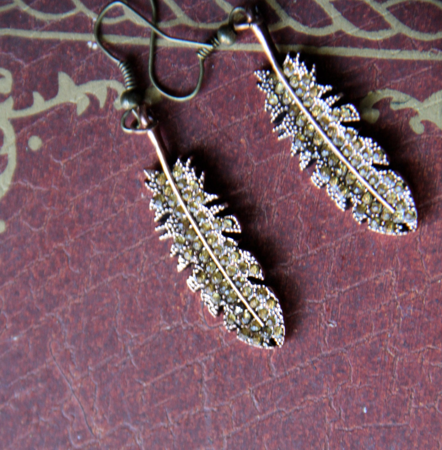 feather glitz copper and amber swarovski earrings