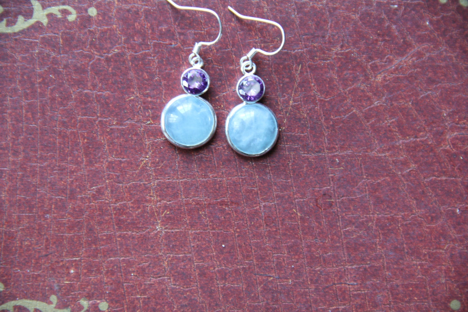 aquamarine and purple amethyst cz earrings