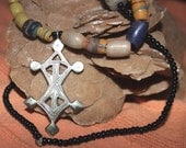 Tuareg Cross Amulet with Old Sandcast Beads