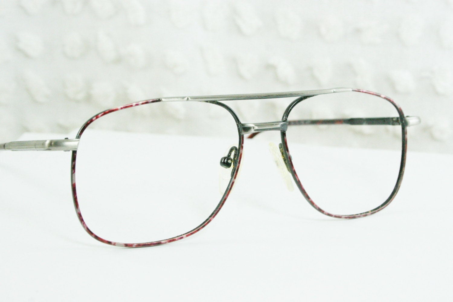 80s Glasses 1980's Aviator Eyeglasses Red Tortoise Pewter Metal Wire Rim Double Bridge 52/15 Optical Frame