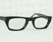 60s Glasses 1960s Unique Eyeglasses Mod Flat Top Black Thick Horn Rim Small Child Size Kids NOS 41/19 Foremost Brand Optical Frame
