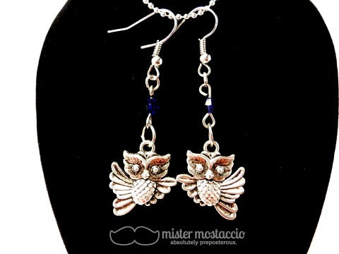Hootie Owl Earrings with small Swarovski Crystals