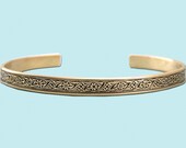 Brass Floral Pattern Cuff Bracelet - 5mm