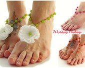 Set of 3 Barefoot Sandals Outdoor Wedding Package Bridesmaids Shoes Barefoot Jewelry Intimate Wedding Destination Wedding