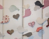 Pink Black Dot Floral Bird Heart Garland 20' Nursery Banner Bunting Wedding Shower Home Decor