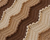 Brown Cream Ripple Waves Crochet Afghan - FREE SHIPPING