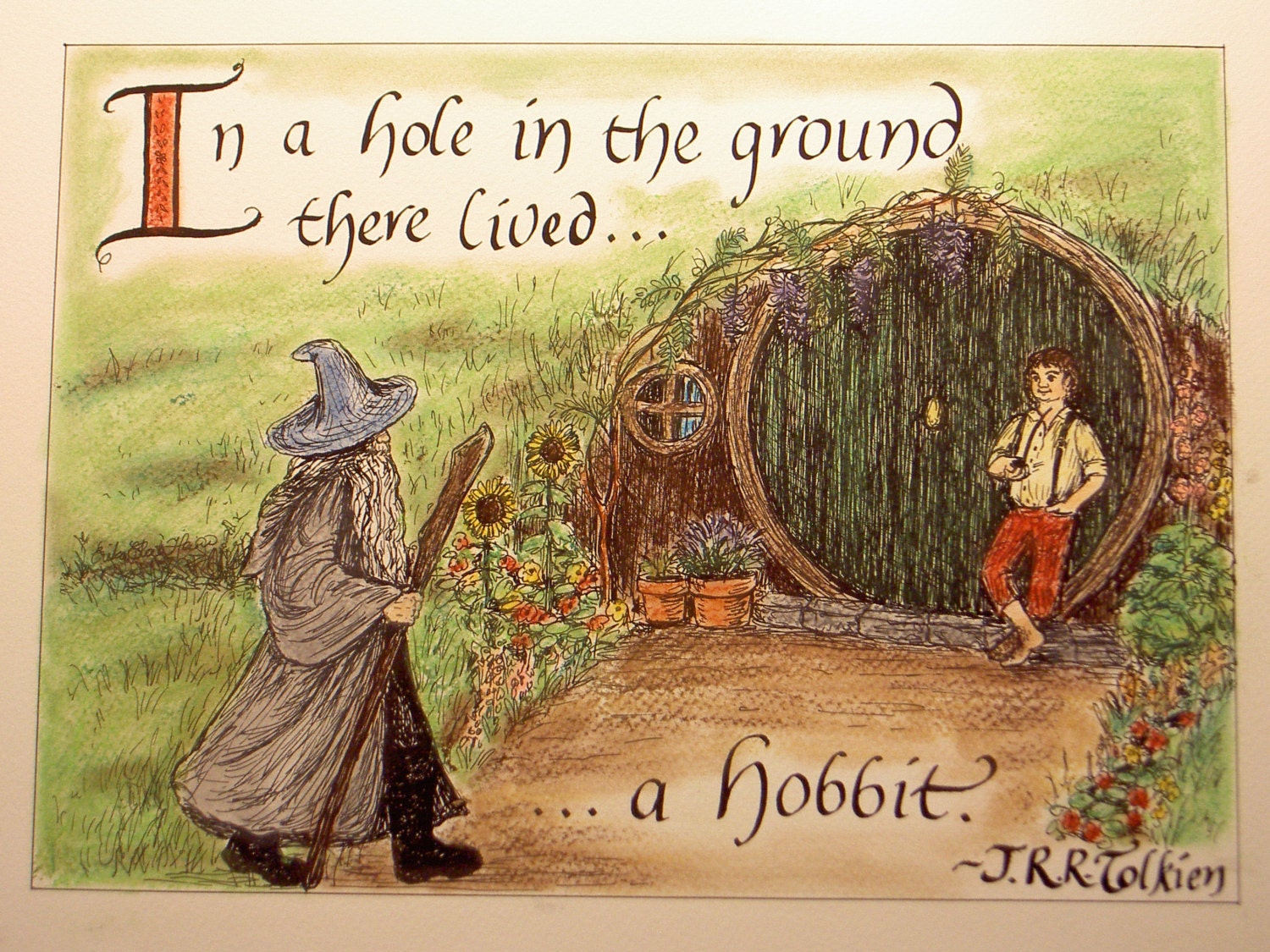 Bilbo's Doorstep hand-colored print