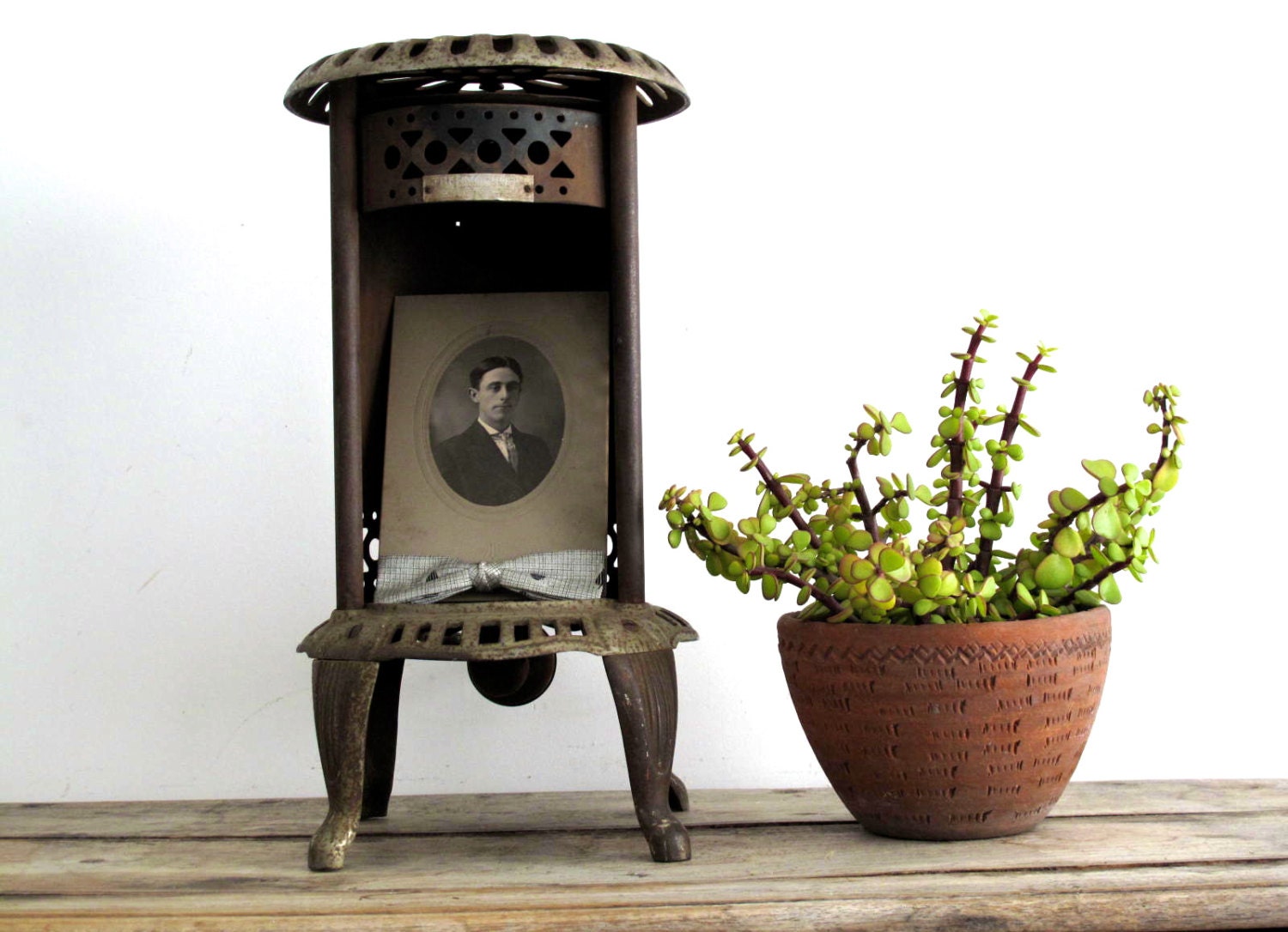 Antique Metal Stove / Space Heater- Architectural Salvage - Industrial Decor , Shelf Display