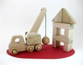 Organic Wood Toy Wrecking Ball Truck with Blocks Natural Maple