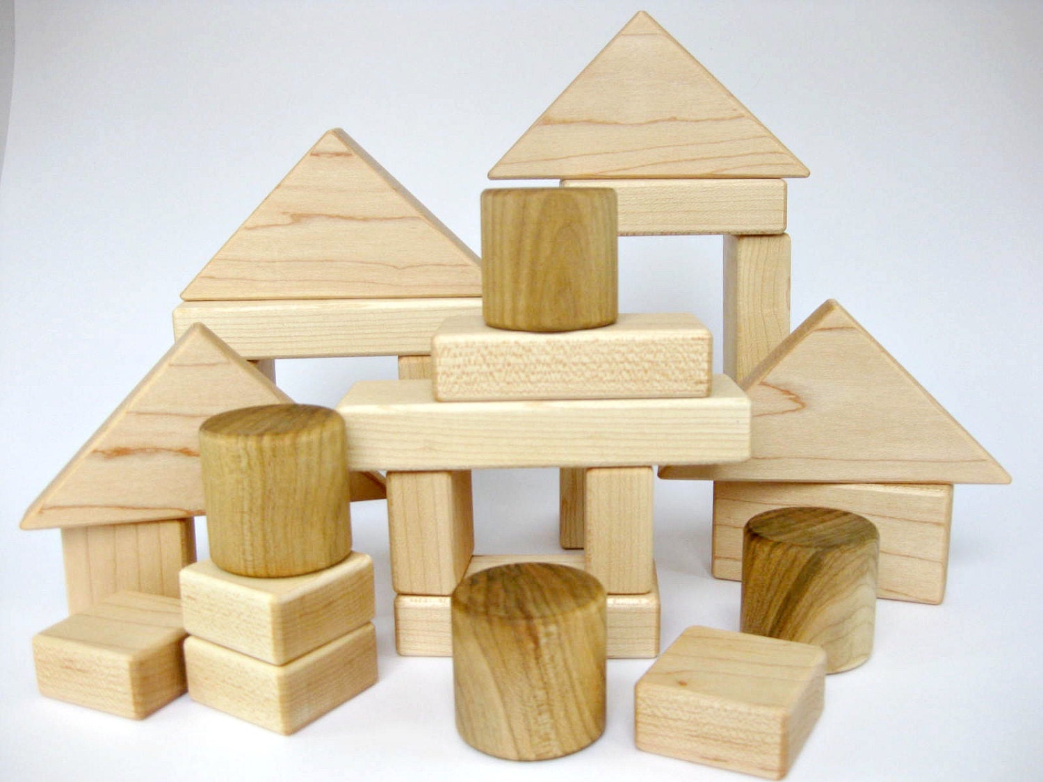 Natural Wooden Building Blocks Set of 26 Jojoba Beeswax Finish