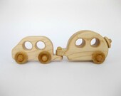 Wood Toy Car and Camper Set Natural Maple