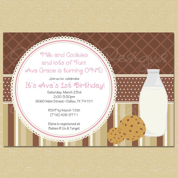 Pink Cookies & Milk Birthday Invitation Il_570xn