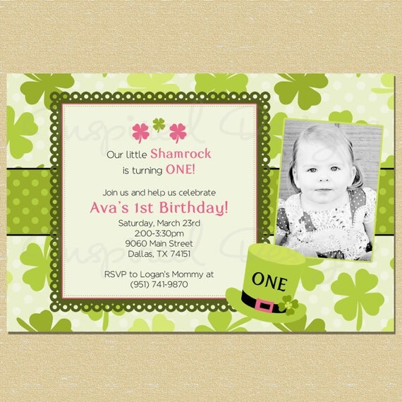 Our Little Pink Shamrock Birthday Invitation Il_570xn