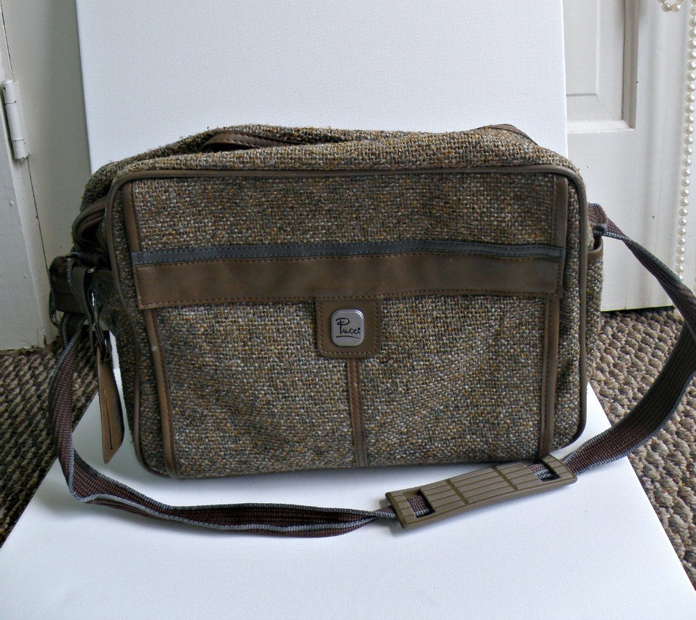 Vintage Brown Tweed Pucci Airline Bag - Ships FREE in the USA