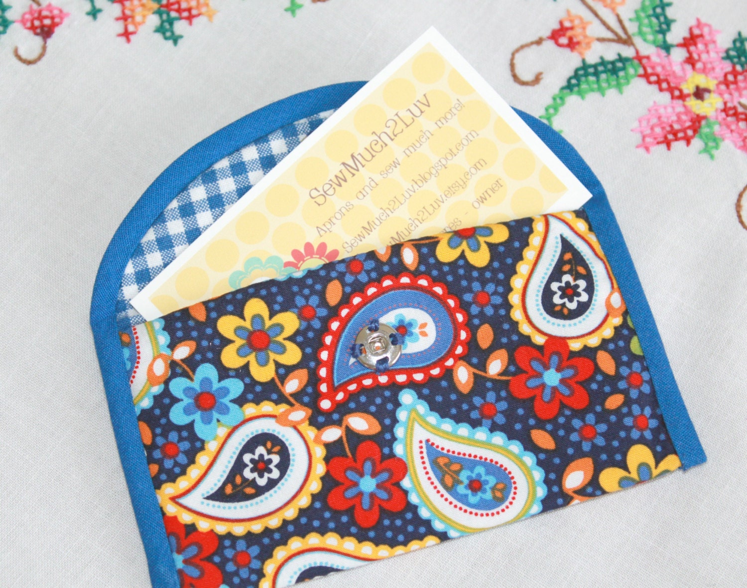 Blue Paisley Floral Business Card Credit Card Wallet
