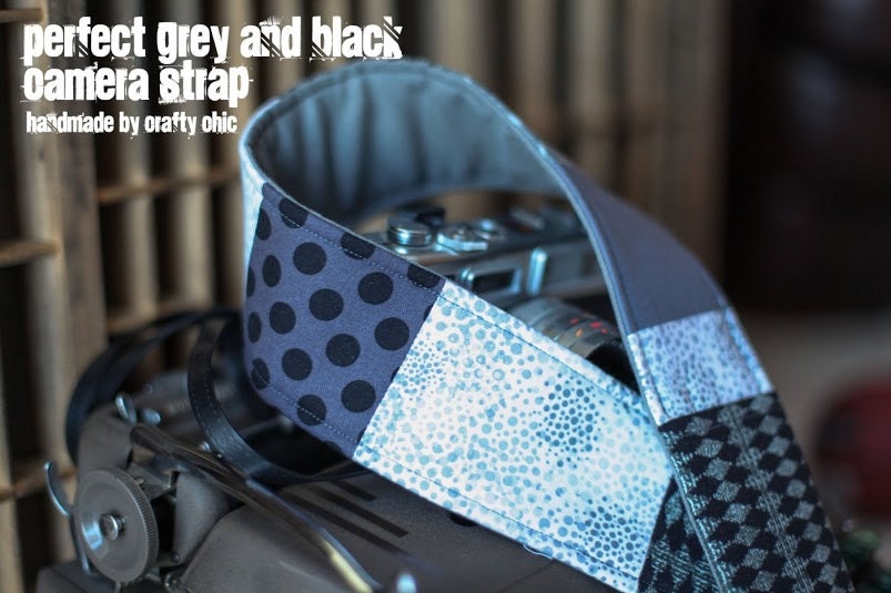 Grey and Black DSLR Padded Camera Strap Cover-Made to Order