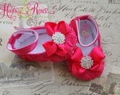 Baby Girl Shoes-Baby Shoes-Pink Baby Shoes-Pink Rosette Crib Shoe-Christening-Wedding-Baby Booties