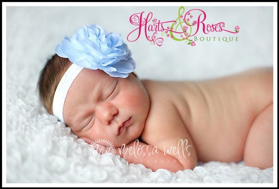 Baby Blue Headband-Newborn Headband..Baby Blue Flower Headband.Toddler.Newborn Baby Girl Headband.Photography Prop.Hairbow.Baby bow