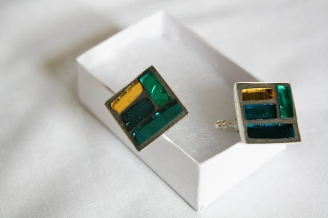 Blue, Green and Gold Glass  Mosaic Cufflinks, Men's Accessories, Cuff Links, Glass Mosaic
