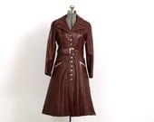ON SALE Vintage OxBlood Leather Coat Disco Love 1970s