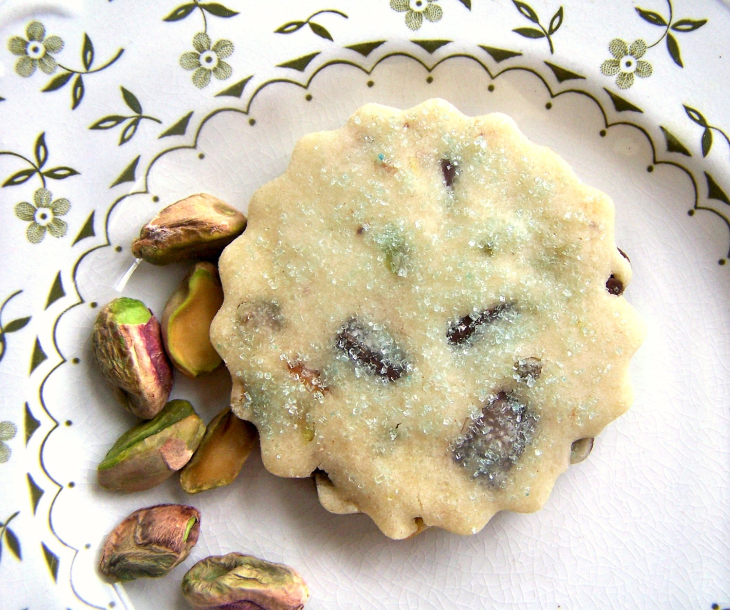 Pistachio Chocolate Shortbread - 1 Dozen Nutty Cookies