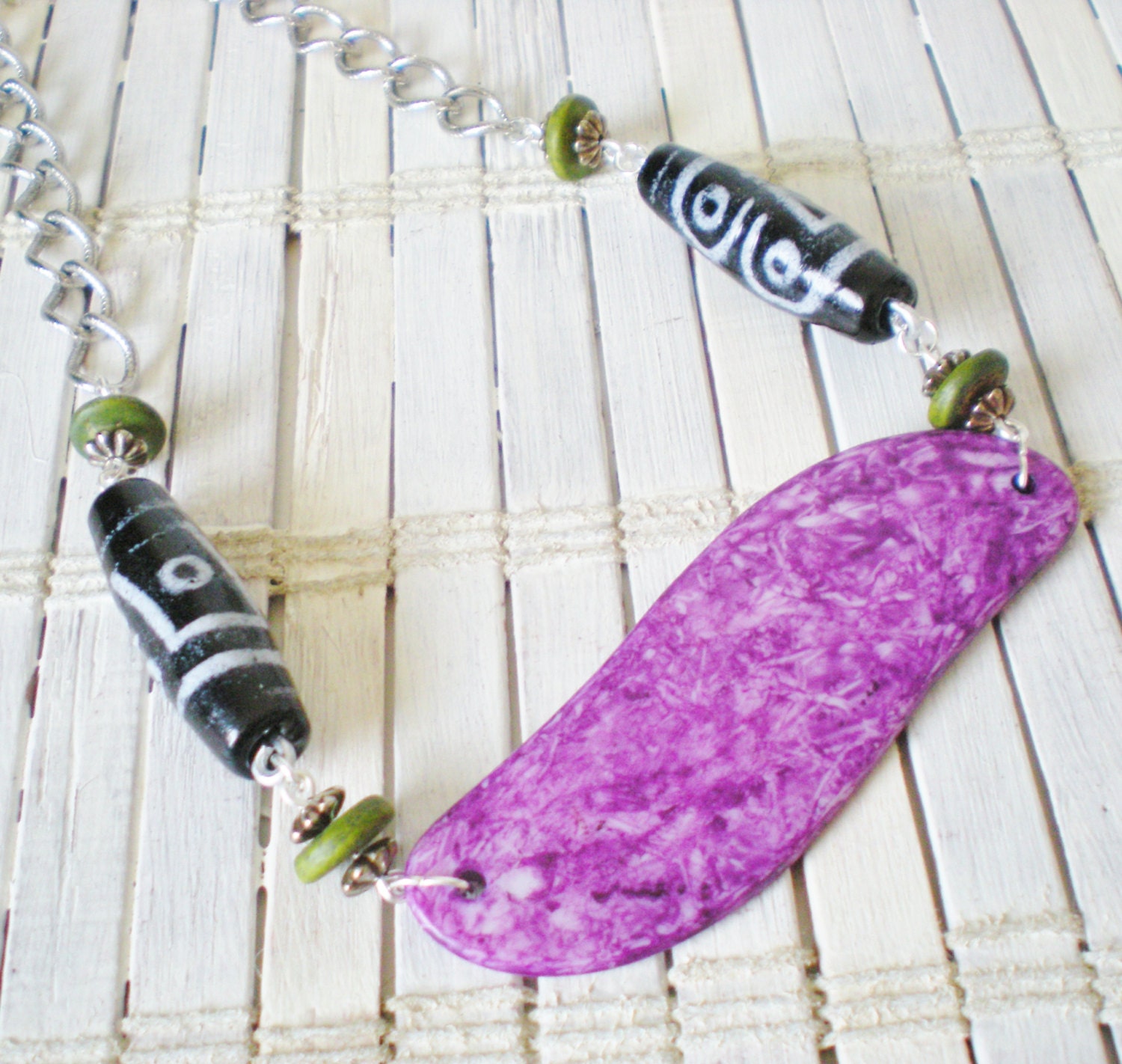 Black White & Purple Beaded Necklace