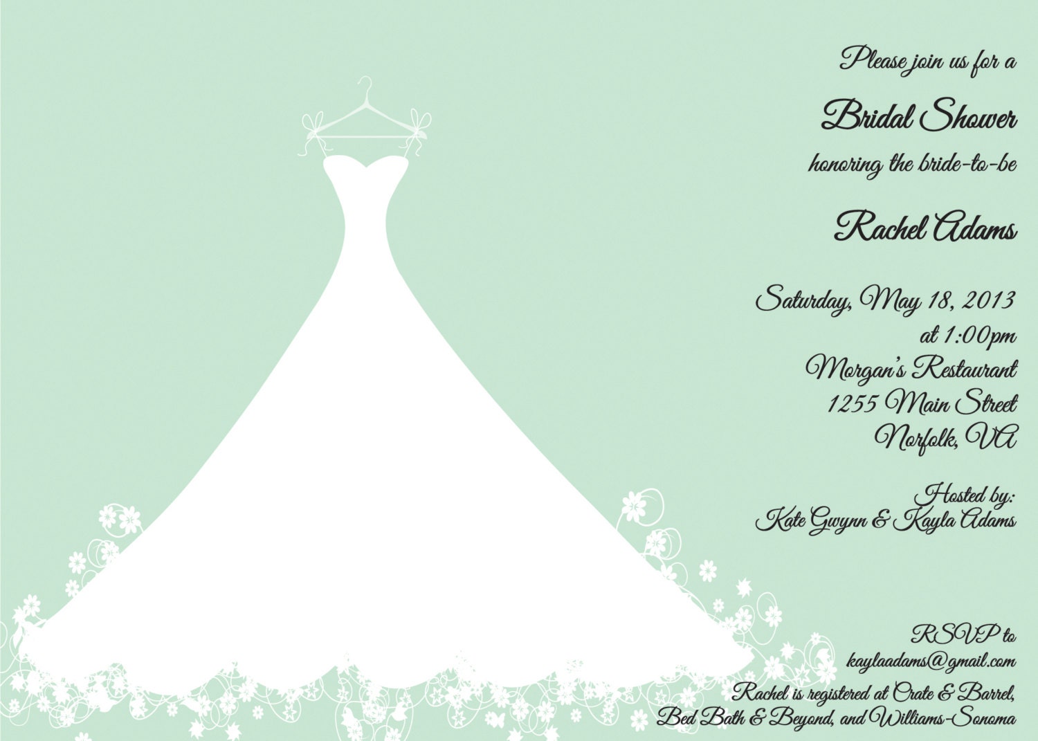 Mint Green Bridal Shower Invitation - Wedding Gown - Bridal Luncheon, Bridal Tea Invitation Il_570xn