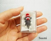 Sock Monkey 1 inch Pom Pom Hat - Tiny Amigurumi Crochet Miniature Sock Monkeys - Made To Order