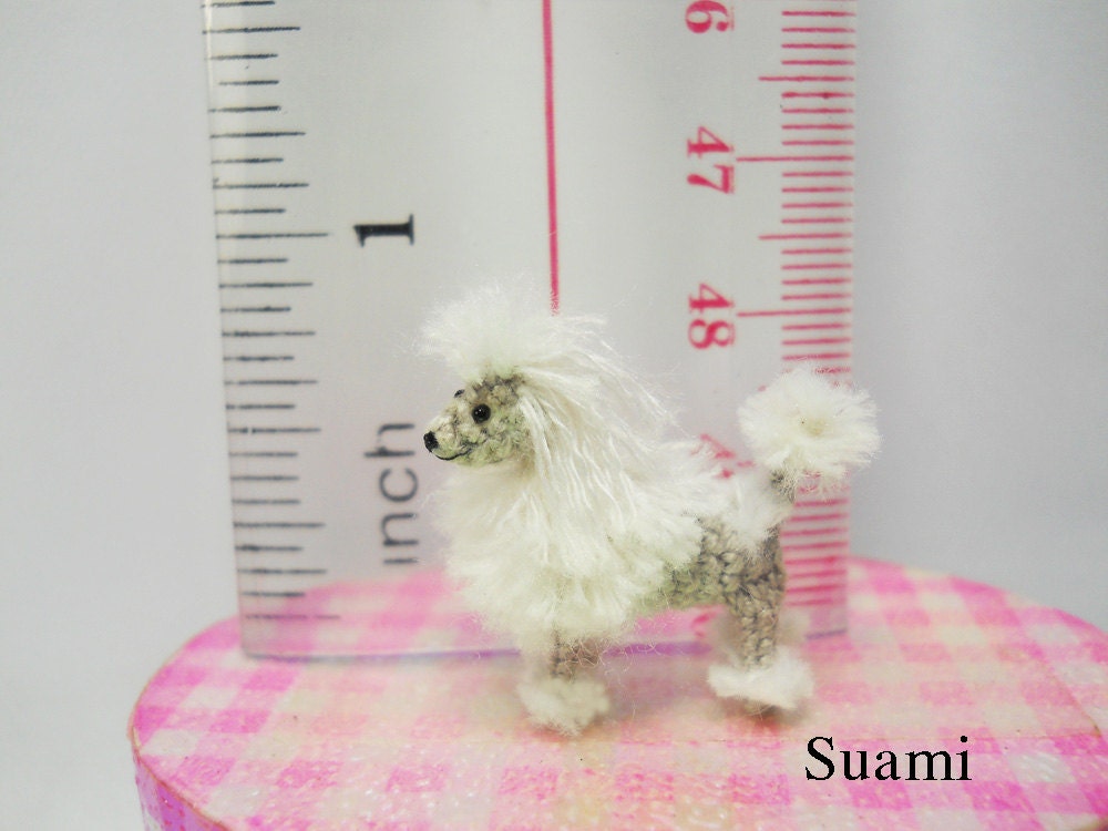 Miniature White Poodle 1 Inch - Tiny Crochet Micro Amigurumi Dog stuff Animal - Made To Order
