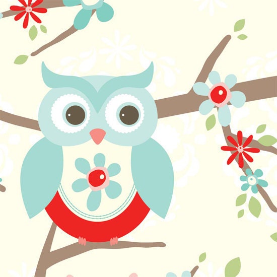 1 Yard Perched Owl in Coral, Adornit, Quilting Cotton